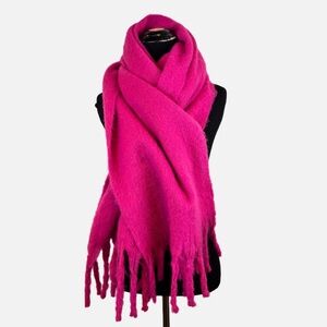 Pink Blanket Scarf with Fringe
